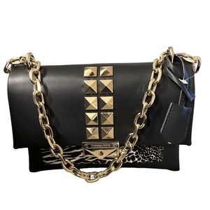 Michael Kors Black and Gold Calf Hair Crossbody Bag